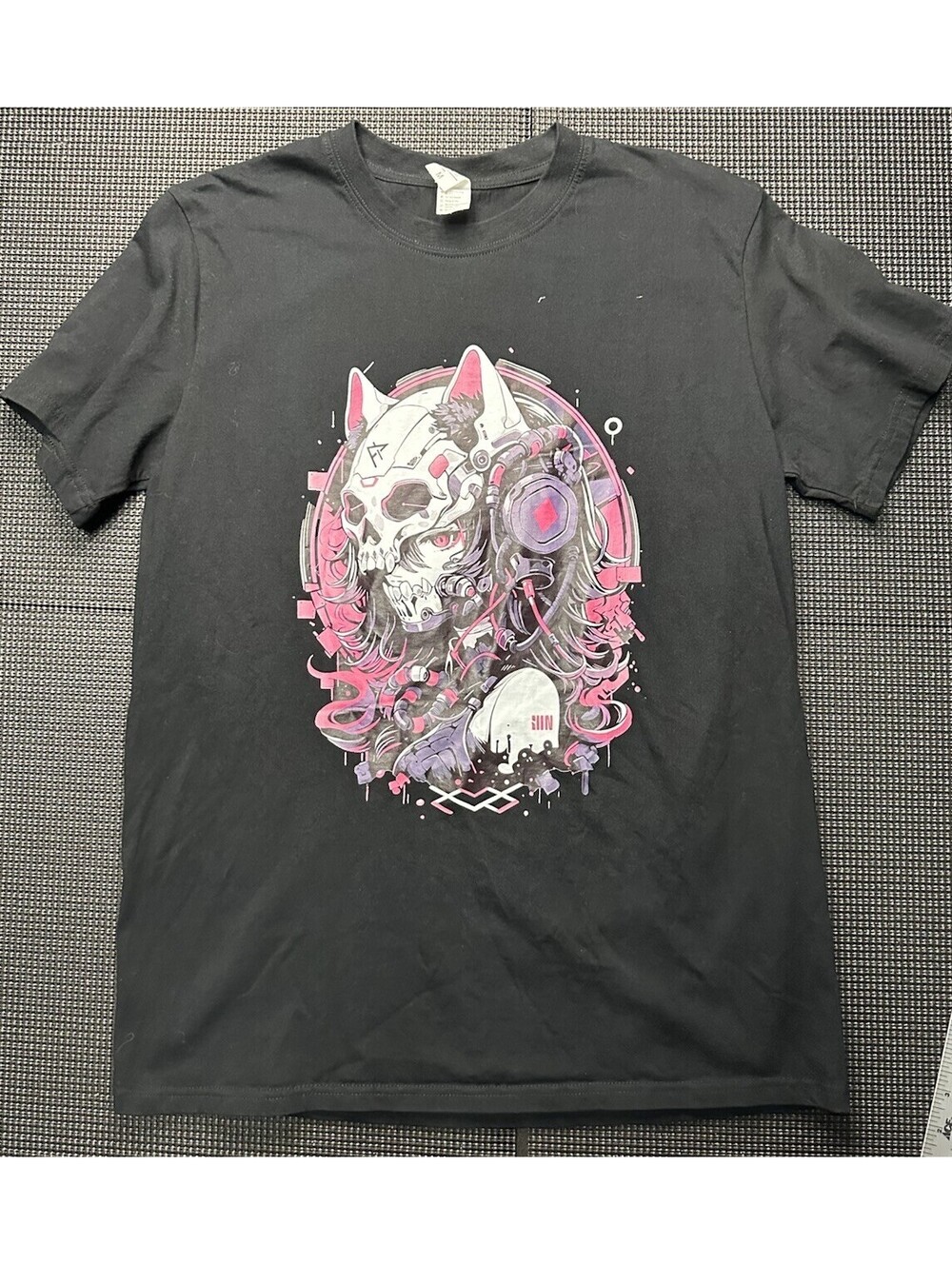 Cyberpunk Skull Fox Mask T Shirt Mens M Anime Gamer Graphic Black Tee